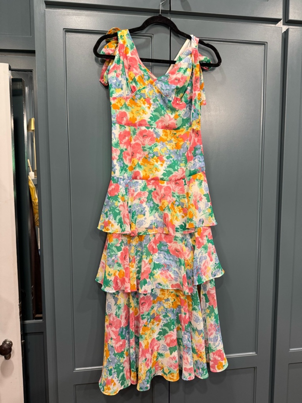 Floral Tiered Summer Dress - Pink & Green